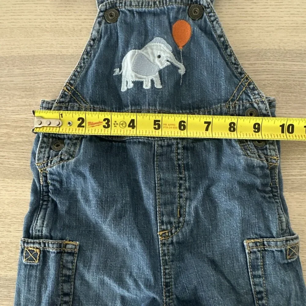 Gymboree 12-18 Months Denim Overalls Blue Elephant Embroidered Pockets